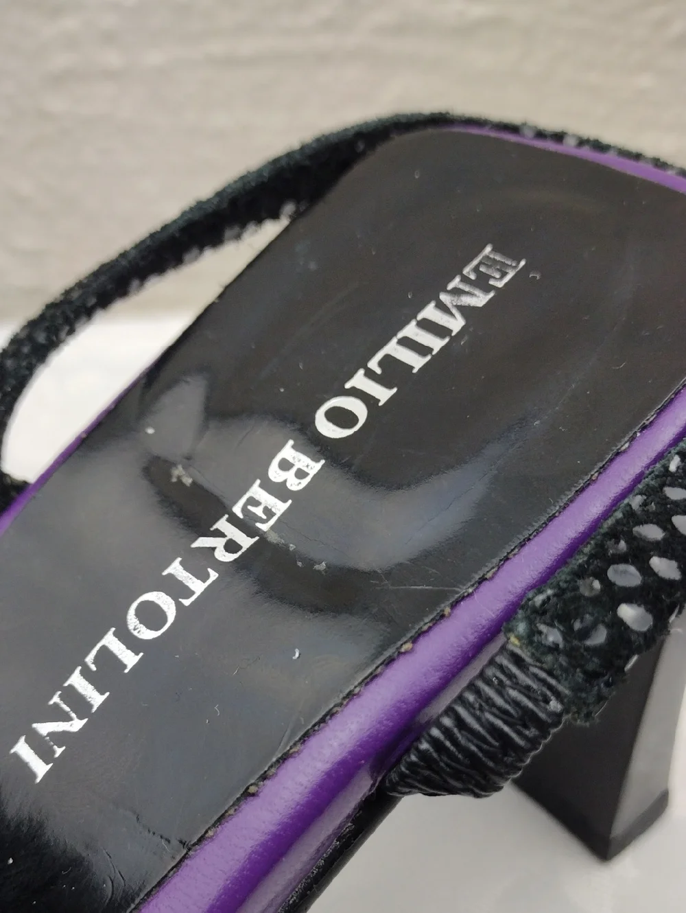 Emilio Bertolini Purple Leather Texture Strappy Square Toe Sculpt Heel Sandal